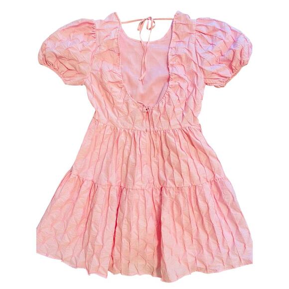 In the beginning textured balloon sleeve tiered dress size S pink NWOT - Picture 6 of 9